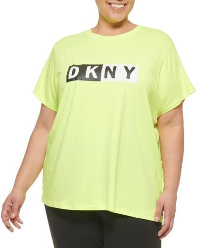 DKNY Plus Short Sleeve Crew Neck Two Tone Split Logo Tee - Yellow