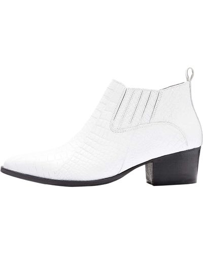 FIND Croc Embellished Leather Ankle Boots - White