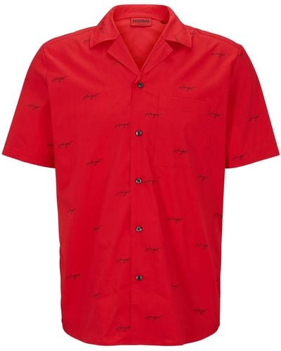 HUGO Ellino Relaxed-Fit Hemd aus bedruckter Baumwoll-Popeline Hellrosa L - Rot