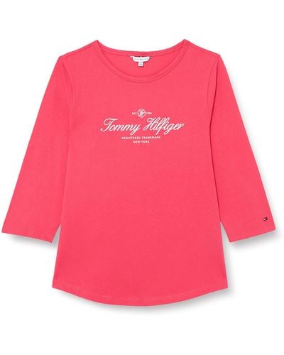 Tommy Hilfiger Mujer Camiseta de manga larga Open-Neck Basic - Rosa