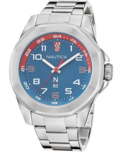 Nautica N83 Naptbs206 N83 Tortuga Bay Silver-tone/light Blue/sst Bracelet Watch - Metallic