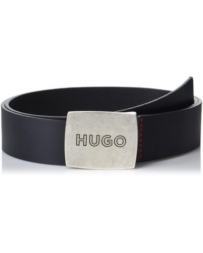 HUGO Bold Logo Buckle Leather Belt - Black