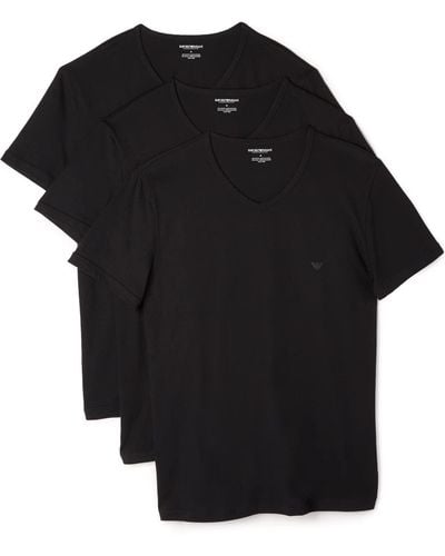 Emporio Armani Cotton V-neck Undershirts - Black