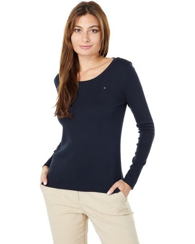 Tommy Hilfiger Womens Long Sleeve Scoop Neck Tee T Shirt - Blue