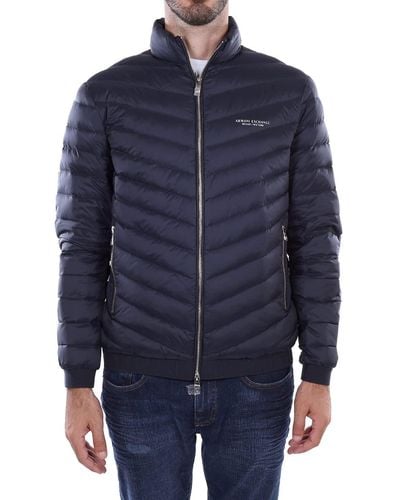 Emporio Armani A | X Armani Exchange Quilted Down Milano/new York Logo Zip-up Jacket - Blue
