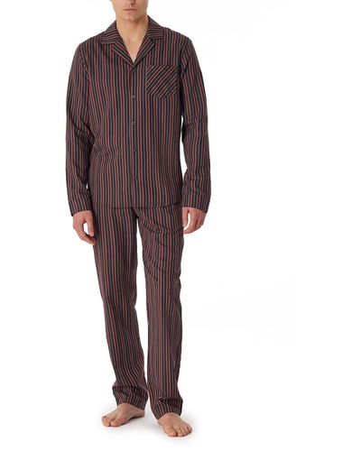 Schiesser Schlafanzug lang durchgeknöpft Web-Premum Pyjamaset - Rot