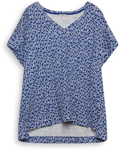 Esprit T-shirt en coton à encolure en V et imprimé mosaïque - Bleu