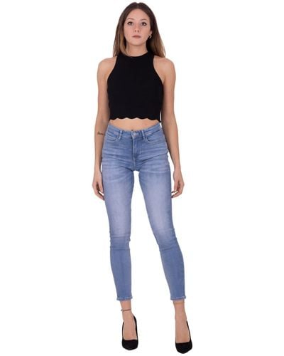Guess Jeans vestibilità Skinny Classico Vita Alta con Bottone Frontale e Cerniera Lampo Donna Celeste W2YA46D4Q01-CLH1-31 - Blu