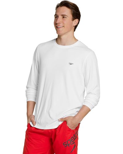 Speedo Langärmeliges Rashguard Schwimmshirt mit UV-Schutz und LSF 50+ Rash Guard Shirt - Weiß