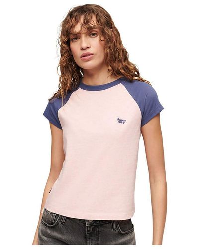 Superdry Essential Raglan-T-Shirt aus Bio-Baumwolle mit Logo Zart Pink/Mariner Marineblau 42