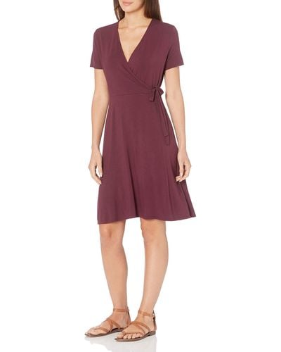 Amazon Essentials Short-sleeved Faux-wrap Dress - Red