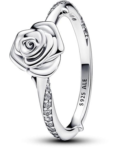 PANDORA Moments Rose Sterling Silver Ring With Clear Cubic Zirconia - Metallic