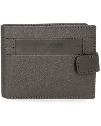 Pepe Jeans Checkbox Horizontal Wallet With Click Closure Grey 11 X 8.5 X 1 Cm Leather