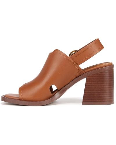 Franco Sarto S Amy Slingback Block Heel Peep Toe Sandal Cognac Brown Leather 7 M