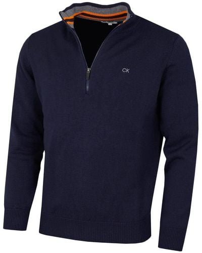 Calvin Klein 1/2 Zip CK Golf Pullover – Navy/Orange – - Blau