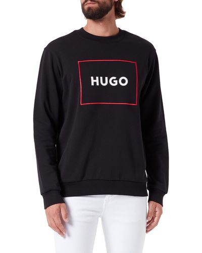 HUGO Delery Sweatshirt aus Baumwoll-Terry mit rot eingerahmtem Logo Schwarz XXL - Blau
