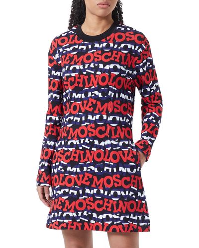 Love Moschino Tight fit Long-Sleeved Allover Logo Printed Dress - Rot