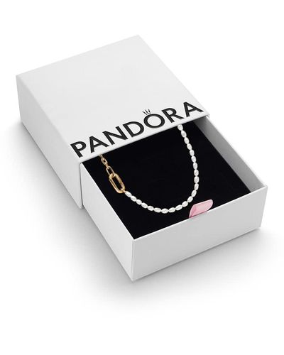 PANDORA Me Slim Link Chain Necklace 14k Gold-plated With Freshwater Cultured Pearl - Black