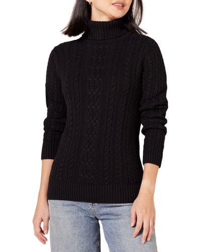 Amazon Essentials Fisherman Cable Turtleneck Sweater Pullover-Sweaters - Nero