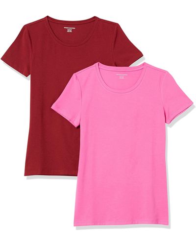 Amazon Essentials T- Shirt Col Rond à ches Courtes Coupe Classique - Rose