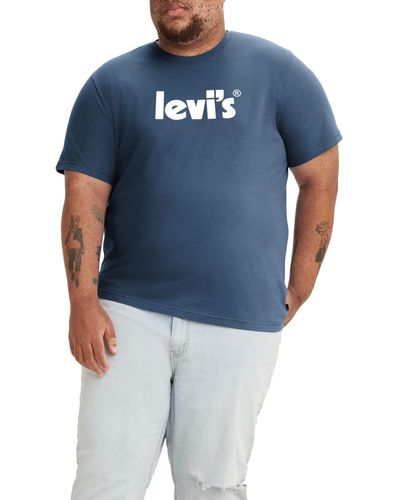 Levi's Big & Tall Ss Relaxed Fit Tee T-Shirt Poster Logo Sunset Blue - Bleu