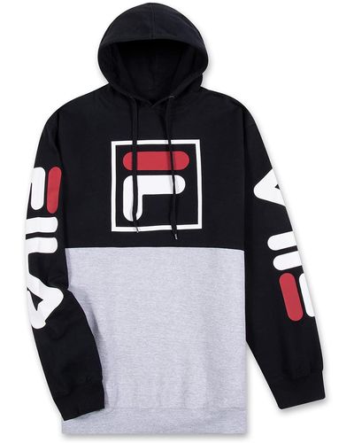 Fila Hoodie s Hoodies Pullover Big And Tall Fleece Hoodie Sweatshirt Black/Heather Grey - Blu