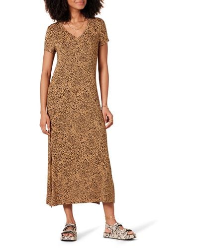 Amazon Essentials Jersey V-neck Short-sleeved Midi-length Dress - Brown