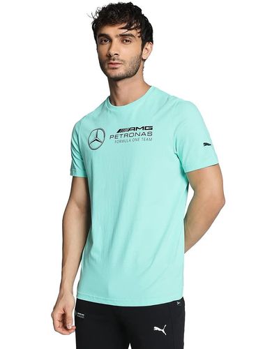 PUMA Mercedes-AMG Petronas Motorsport Essentials Logo T-Shirt LMint Green ┃Sport-T-Shirt für - Blau