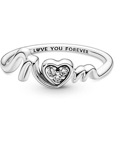 PANDORA Moments Mom Pavé Heart sterling silver ring with clear cubic zirconia - Bianco