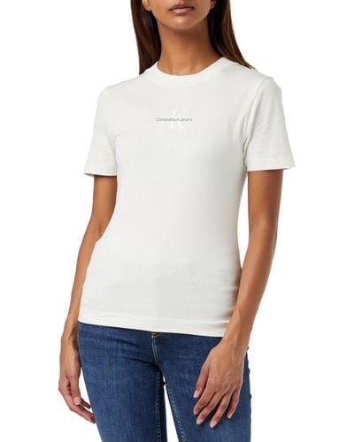 Calvin Klein T-Shirt Kurzarm Monologo Slim Fit Rundhalsausschnitt - Weiß