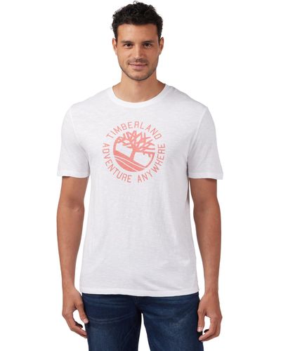 Timberland T-shirt In Flamed Cotton With Logo - White