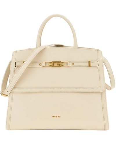 Guess Cristina Medium Satchel Bag - Natural