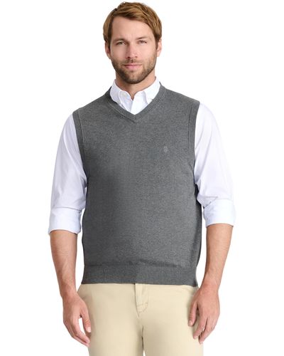 Izod Fine Gauge V-neck Sweater Vest - Gray