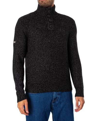 Superdry Chunky Button HIGH Neck Jumper Polo-Pullover - Schwarz