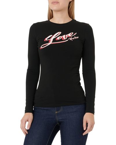 Love Moschino Tight-fitting Long Sleeves With Brand Signature Print T Shirt - Schwarz
