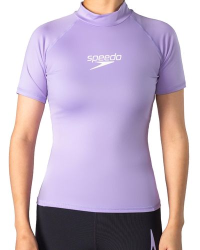 Speedo Rashguard Donna con iche Corte Maglietta di Protezione Solare UV/UPF 50+,Caramella Dura/Bianca,M - Viola