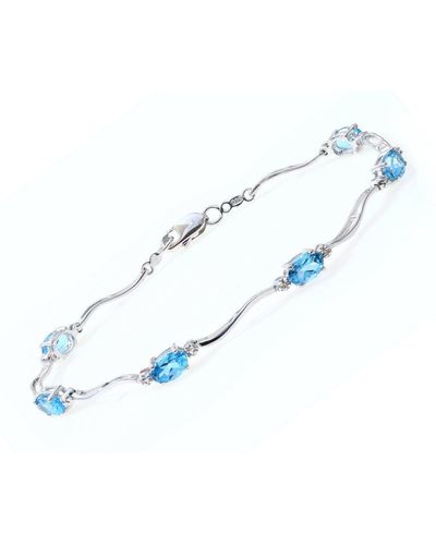 THEIA Armband mit Wellengliedern Sterling Silber Oval 3 Karat Blautopas Edelstein mit Diamanten 18 cm