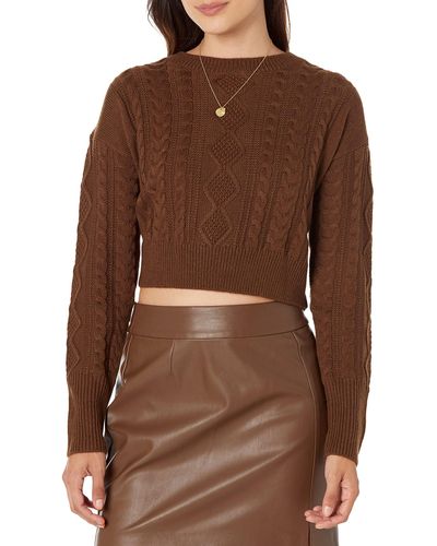 The Drop Waylon Cropped Cable Jumper - Brown