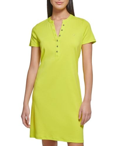 Calvin Klein Missy Everyday Lace Up 1 X 1 Rib Cotton Dress - Green