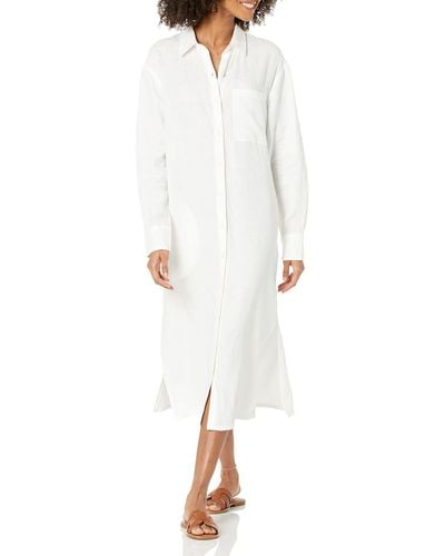 The Drop Fiona Relaxed Linen Midi Shirt Dress - White