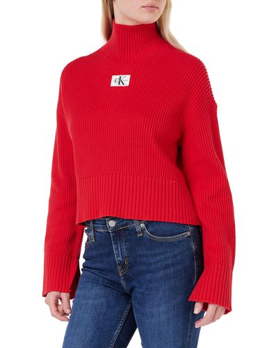 Calvin Klein Label Chunky Sweater J20J222250 Pullover - Rot