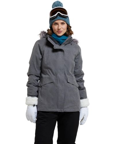 Mountain Warehouse Snow Ii Womens Waterproof Padded Ski Jacket - Breathable, Adjustable Cuffs With Detachable Snowskirt -best - Grey