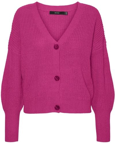 Vero Moda Vmlea LS-Cardigan con Scollo a V Maglione - Rosa