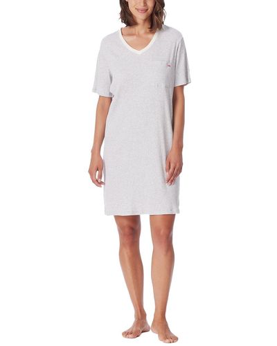 Schiesser Kurzarm Baumwolle Modal Sleepshirt Bigshirt-Nightwear Nachthemd - Weiß