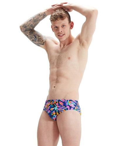 Speedo 8cm Allover Digital Brief Blue Pink Swimmers - Multicolour