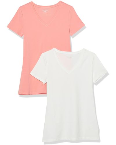 Amazon Essentials Kurzärmelige T-Shirts mit V-Ausschnitt - Weiß