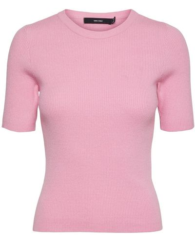 Vero Moda Vmgold Rib SS O-Neck Open Back Top Maglione - Rosa