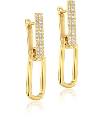 Amazon Essentials Gold Plated Sterling Silver Pave Link Earrings - Metallic