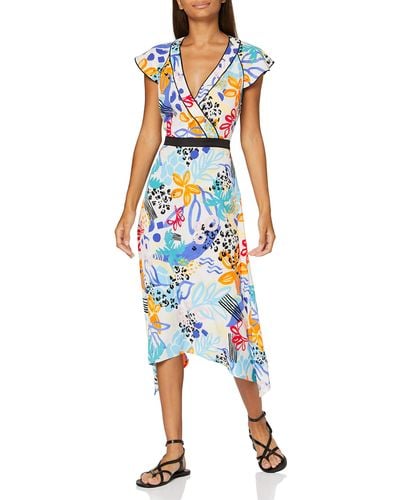FIND Mdr40657 Floral & Botanic Short Sleeve Summer Dresses - Blue