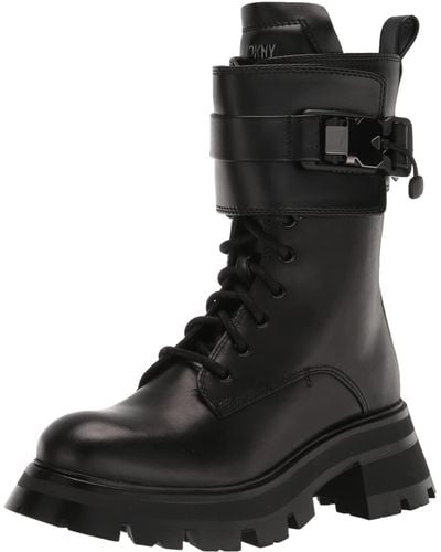 DKNY Sava Lace-up Buckled Combat Boots - Black
